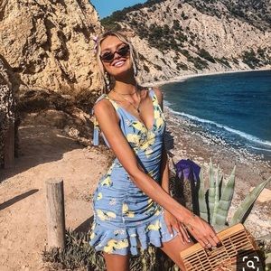 Annalise Mini Dress by Majorelle Blue Lemon Print